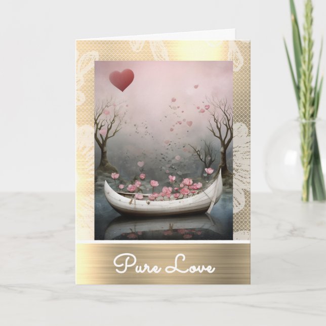 *~* AP51 17 Romantic Canoe Boat Hearts Valentine Holiday Card (Front)