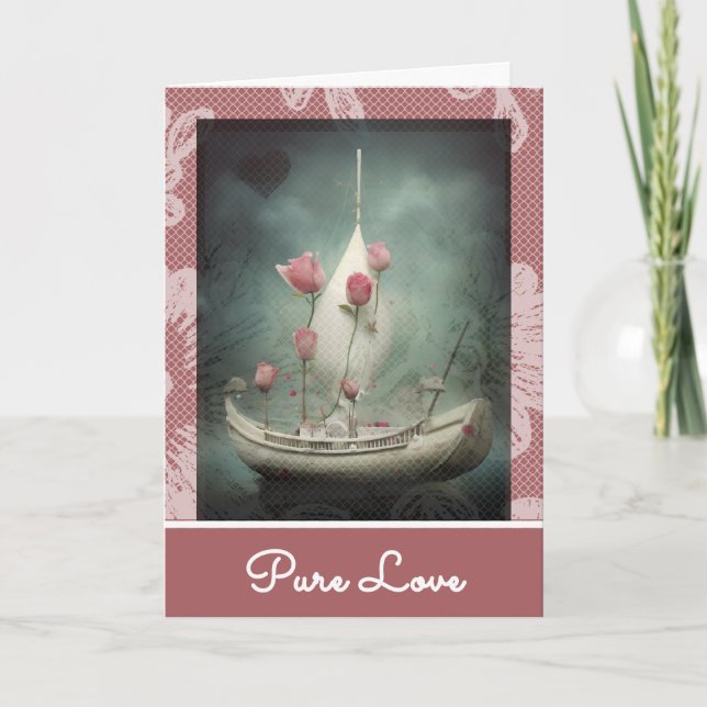 *~* AP51 22 Romantic Canoe Boat Hearts Valentine Holiday Card (Front)