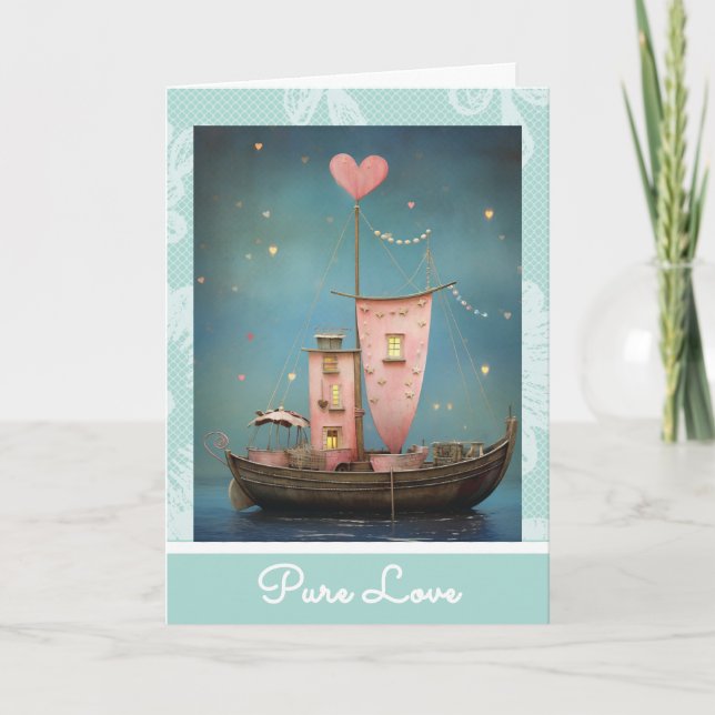 *~* AP51 30  Love Boat Hearts Romantic Valentine Holiday Card (Front)