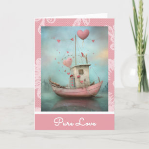 *~* AP51  Love Boat Hearts Romantic Valentine 2 Holiday Card