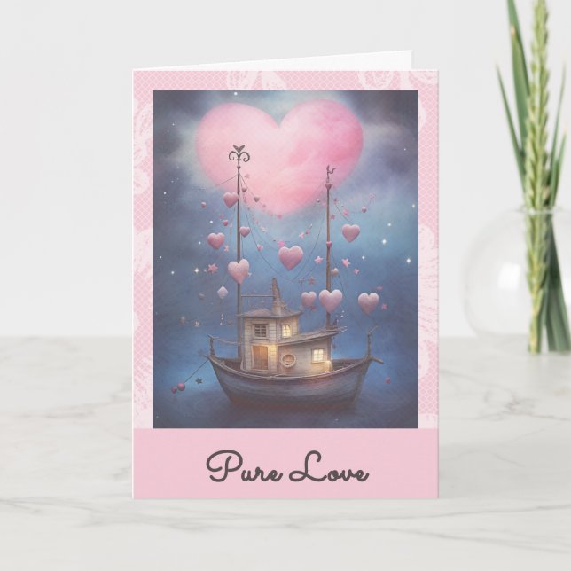 *~* AP51 Romantic Boat Hearts Valentine Serene 29 Holiday Card (Front)