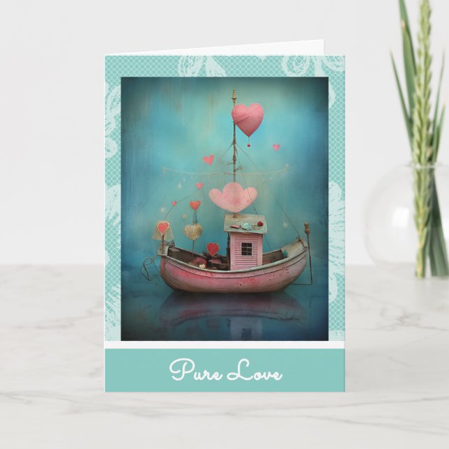 *~* AP51 Romantic Boat Hearts Valentine Serene 32 Holiday Card (Front)