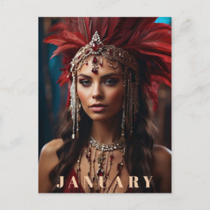 *~* AP53 Boho JANUARY Headdress GARNET Postcard