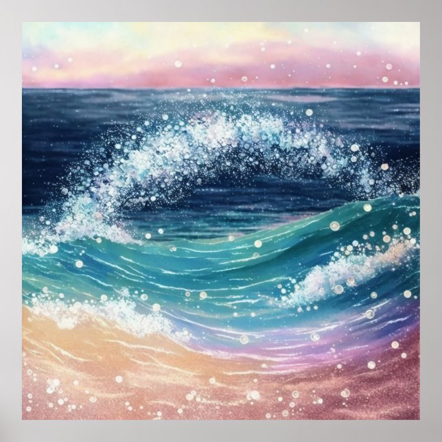 *~* AP60 Glitter Coastal Ocean Sand Beach Wave Sea Poster (Front)