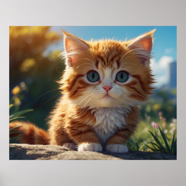 *~* AP68 5:4 Fluffy ORANGE Feline  Kitty Kitten Poster (Front)