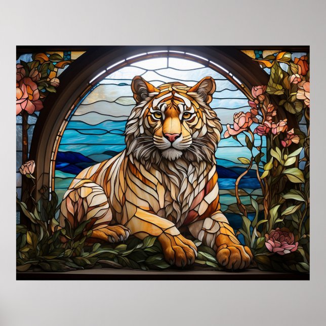 *~* AP68 5:4 Vibrant Feline TIGER Stained Glass Poster (Front)
