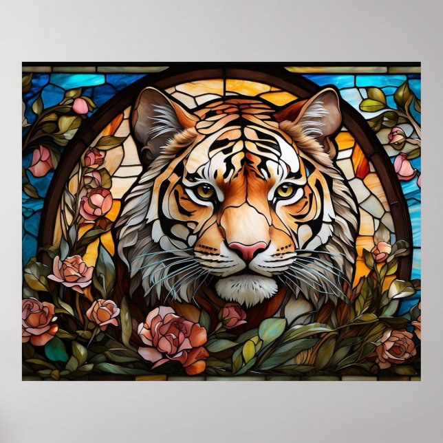 *~* AP68 Fantasy 5:4 TIGER Stained Glass Colourful Poster (Front)