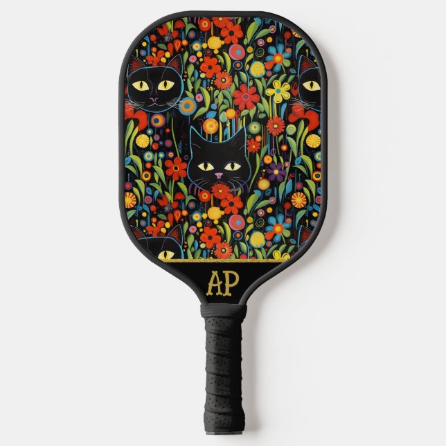 *~* AP68 Floral Whimsical Quirky Cat PHOTO 2 Pickleball Paddle (Front)