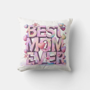 *~ AP72 Mother Day BEST MOM EVER Hearts Floral #2 Cushion