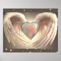 **~* AP78 Heart Angel Wings Feather Opal