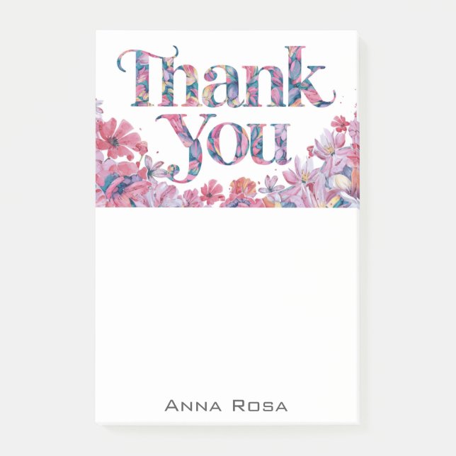 *~* AP85 Gratitude Manifestation Flowers Pink Post-it Notes (Front)