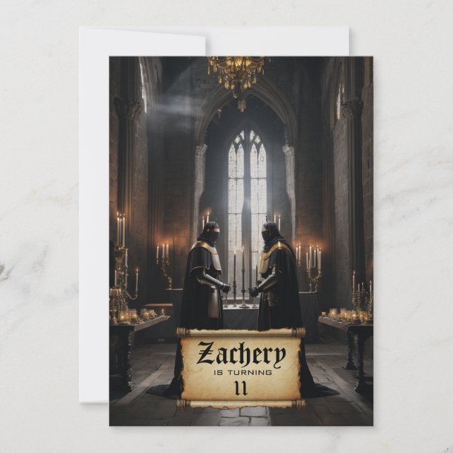 *~* AP88 Castle Mediaeval Theme 2 KNIGHTS Birthday Invitation (Front)