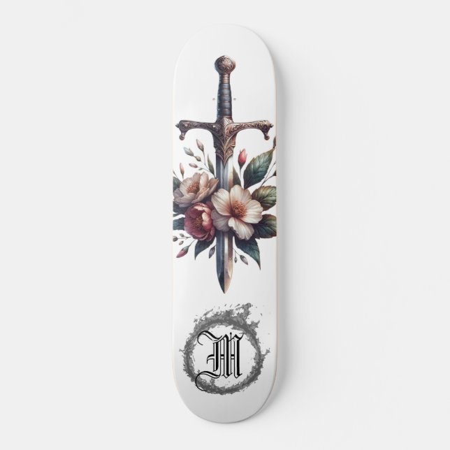 *~* AP88 Fire Mediaeval Sword Floral Floral Skateboard (Front)