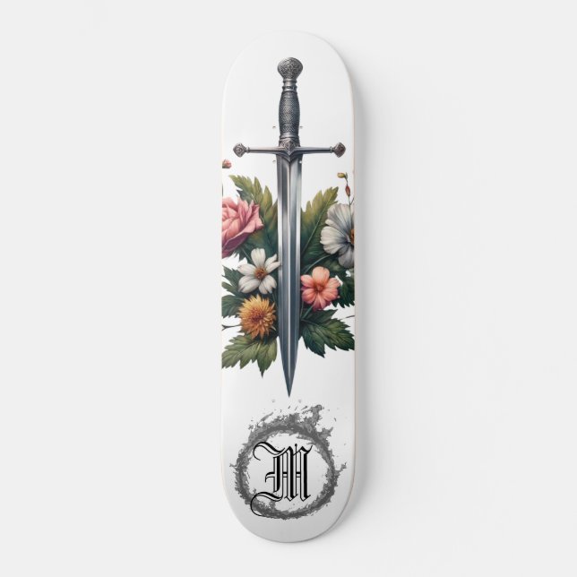 *~* AP88 Mediaeval Sword Flower Floral Fire Skateboard (Front)