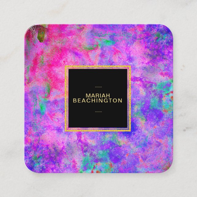 ** AP93 Abstract Gold Dust Neon Bold  Square Business Card (Front)