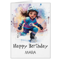 *~* AP94 17 Hockey Girl Player Cute Birthday Card