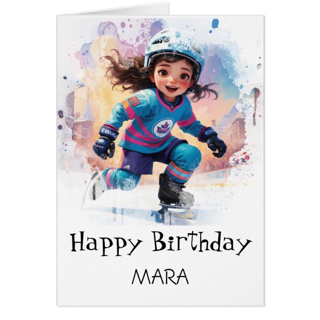 *~* AP94 17 Hockey Girl Player Cute Birthday Card (Front)