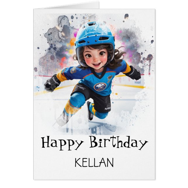 *~* AP94 18 Hockey Girl Player Cute Birthday Card (Front)