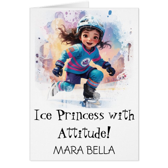 *~* AP94 Cute Hockey Girl 17 Personalise Birthday (Front)