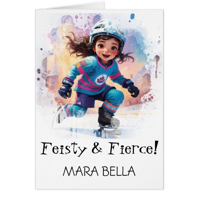 *~* AP94  Cute Hockey Girl 17 Personalise Birthday (Front)