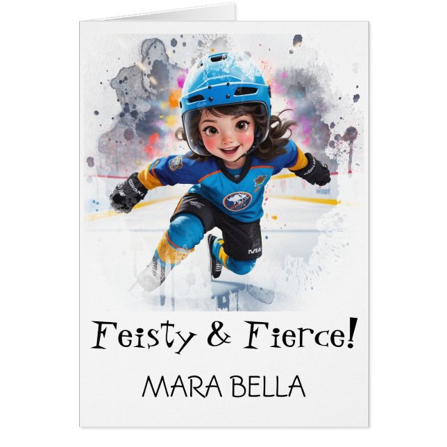 *~* AP94 Cute Hockey Girl 18 Personalise Birthday (Front)