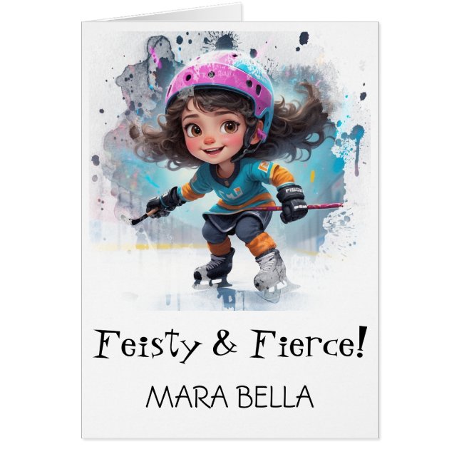 *~* AP94  Cute Hockey Girl 22 Personalise Birthday (Front)