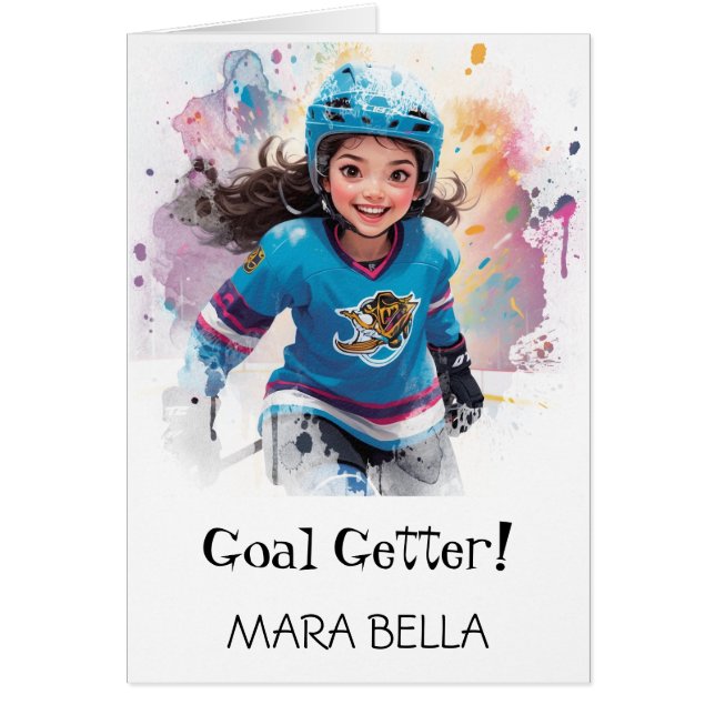 *~* AP94 Cute Hockey Girls 14 Personalise Birthday (Front)