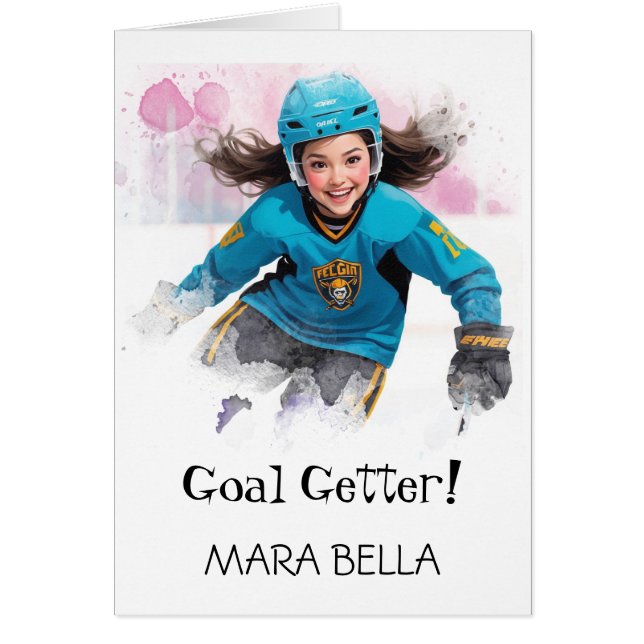 *~* AP94 Cute Hockey Girls 2 Personalise Birthday (Front)