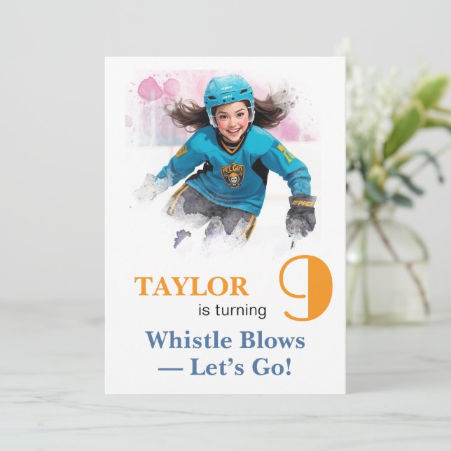 *~* AP94 DIY kw-2 Cute Hockey Girl Birthday Invitation (Standing Front)