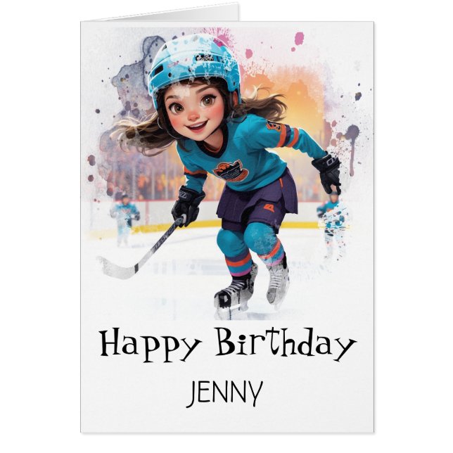 *~* AP94 Ice Hockey Girl Player12 Cute Birthday (Front)
