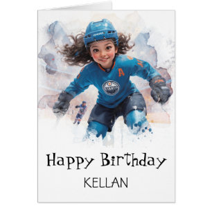*~* AP94 Ice Hockey Girl Player Cute Birthday Card