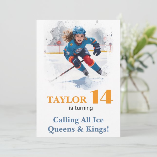 *~* AP94 k-15  DIY Cute Hockey Girl Birthday Invitation (Standing Front)