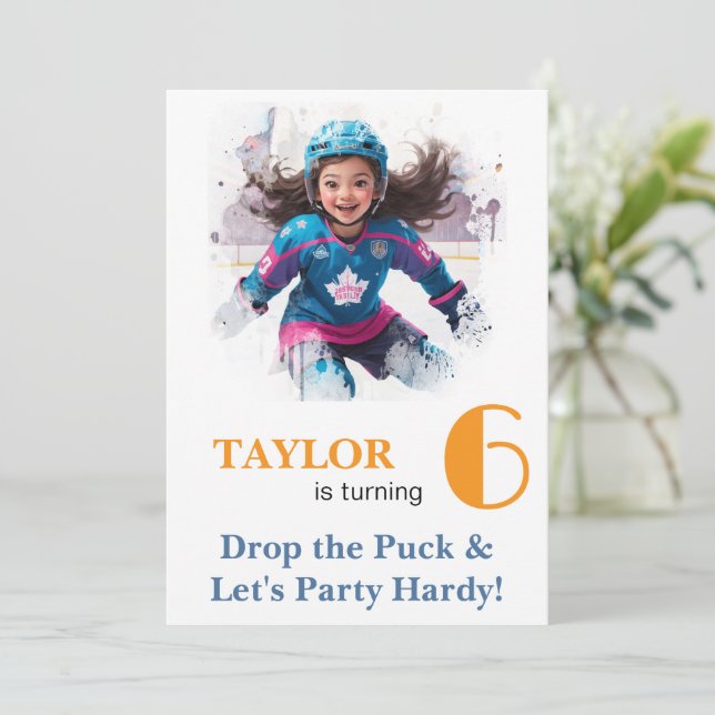 *~* AP94 k-21  DIY Cute Hockey Girl Birthday Invitation (Standing Front)