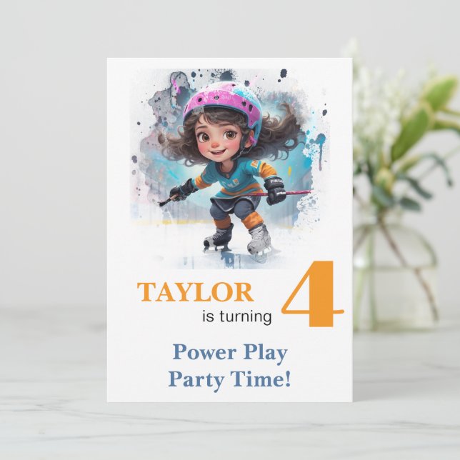 *~* AP94 k-22  DIY Cute Hockey Girl Birthday Invitation (Standing Front)