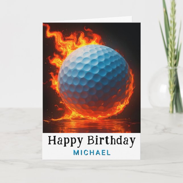 *~*  AP94  Modern Fire Golf Ball Birthday Card  (Front)