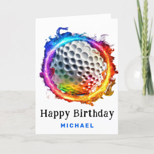 *~* AP94 Ring Rainbow Fire Golf Ball Birthday Card