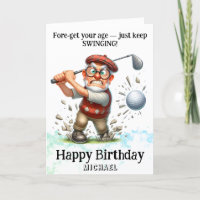 *~* AP94 Senior Man Golf Swinging Birthday Card