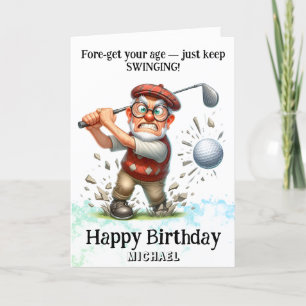 *~* AP94 Senior Man Golf Swinging Birthday Card