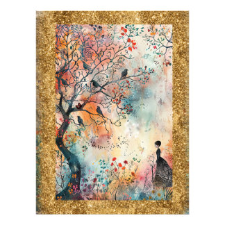 *~  AP95 Whimsical Floral Art Nature BIRDS WOMAN Photo Print