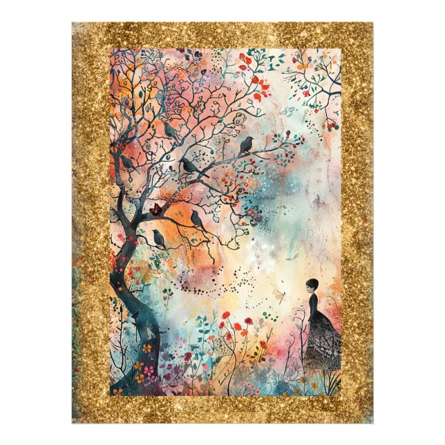 *~  AP95 Whimsical Floral Art Nature BIRDS WOMAN Photo Print (Front)