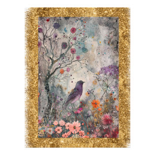 *~ AP95 Whimsical Floral Art Nature Gold Glitter Photo Print