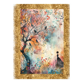 *~  AP95 Whimsical Watercolor Art Nature Glitter Photo Print
