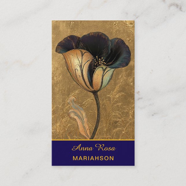*~* AP98 Elegant Flower Gold 15  Rich  QR Floral  Business Card (Front)