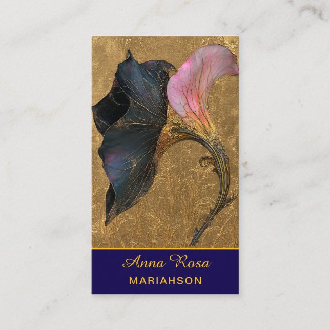 *~* AP98 Elegant Flower Gold 29  Rich  QR Floral  Business Card (Front)