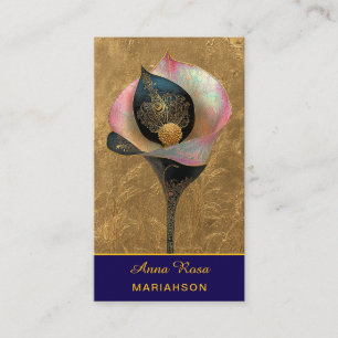 *~* AP98 Elegant Flower Gold 9 Vintage QR Business Card