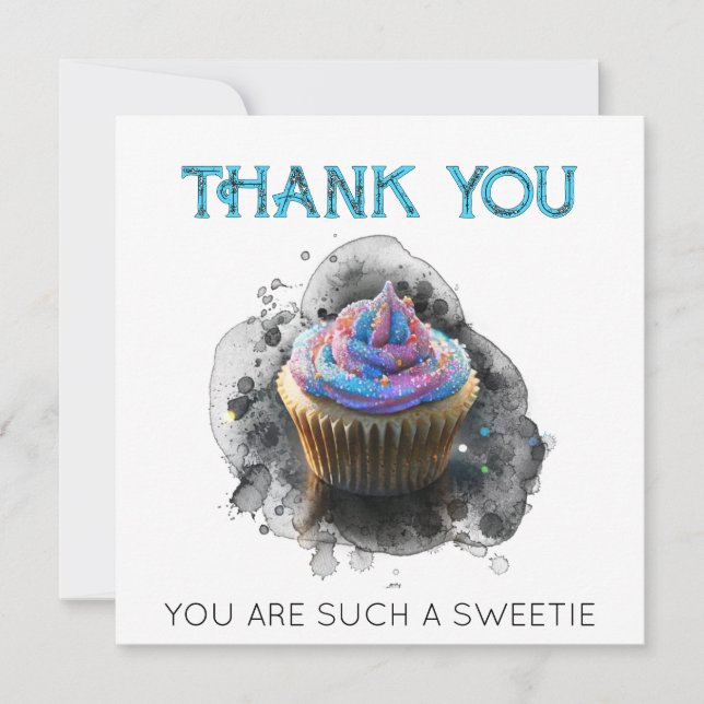 *~  AP99  Blue Pink Cup Cake THANK YOU Card (Front)