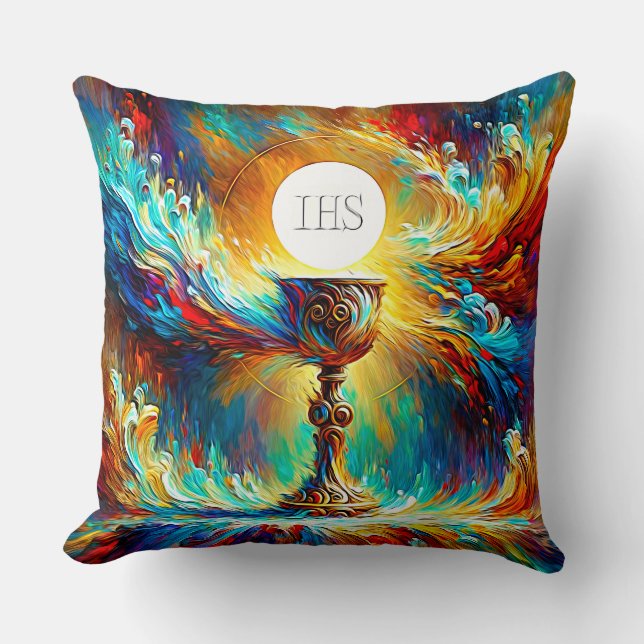AP Communion Host and Chalice Expressionist Effect Cushion (Front)
