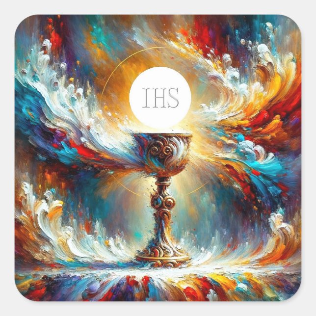 AP Communion Host and Chalice Expressionist Effect Square Sticker (Front)