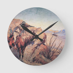 Apache Ambush (oil on canvas) Round Clock