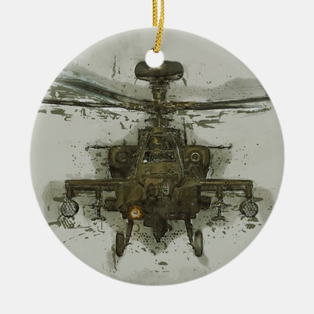 Apache Attack Helicopter Ceramic Tree Decoration (Front)